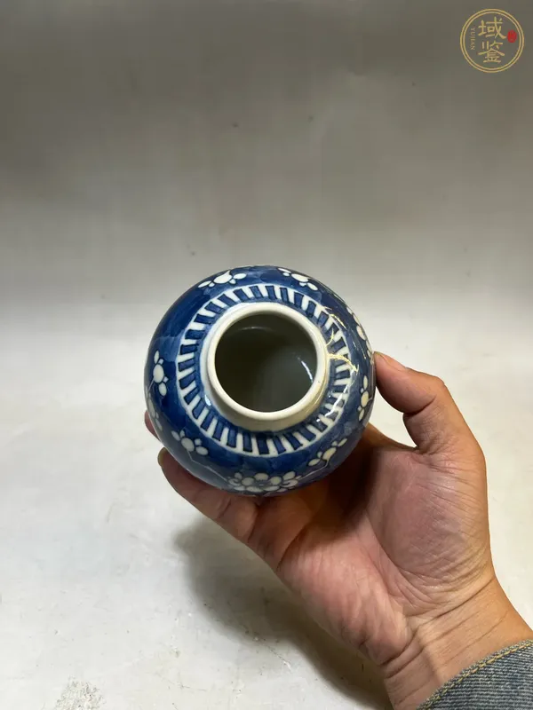 古玩陶瓷青花留白梅紋罐真品鑒賞圖