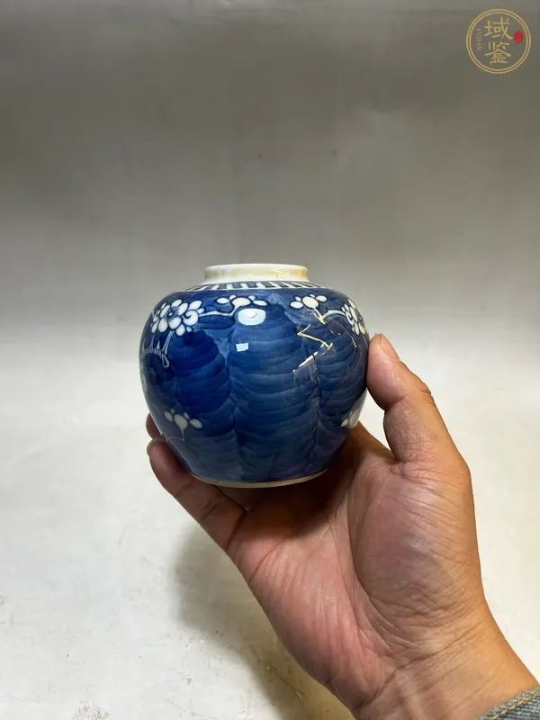古玩陶瓷青花留白梅紋罐真品鑒賞圖