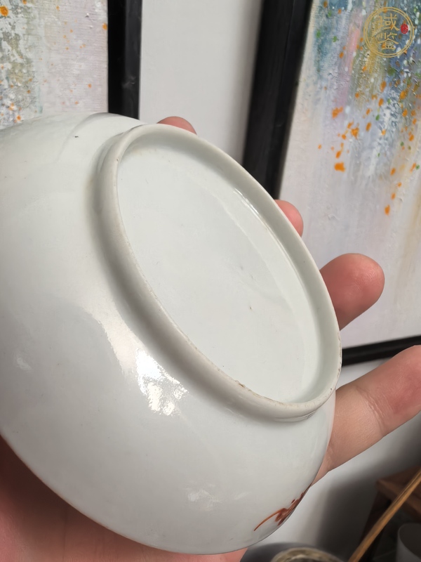古玩陶瓷珊瑚紅粉彩海晏河清圖盤真品鑒賞圖