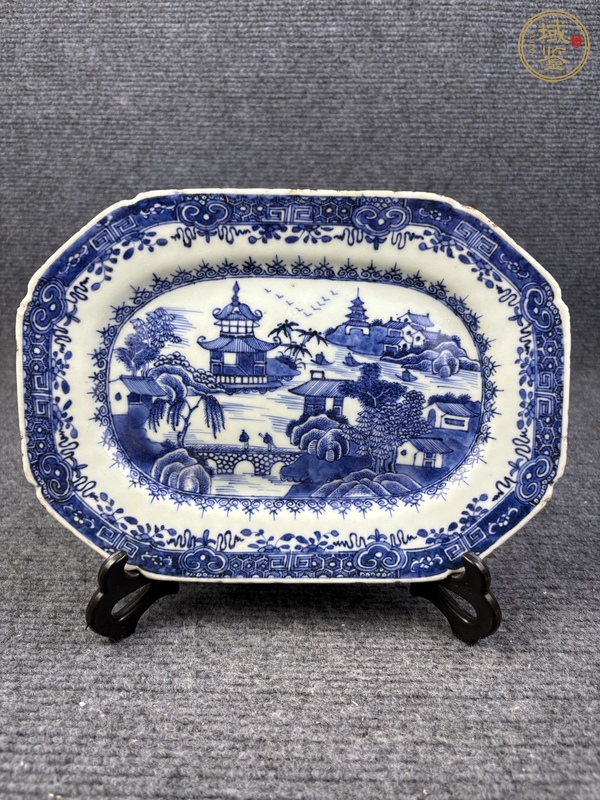 古玩陶瓷青花山水風(fēng)景紋盤真品鑒賞圖