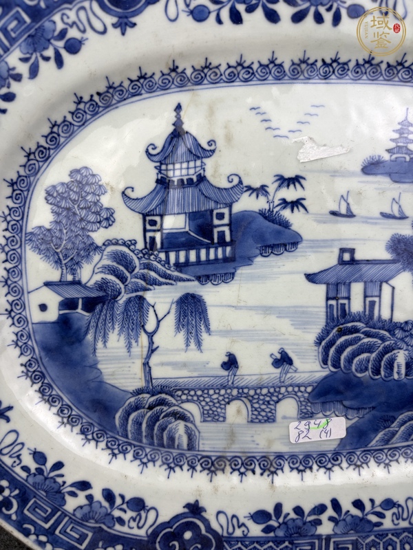 古玩陶瓷青花山水?dāng)y琴訪友人物故事紋盤真品鑒賞圖