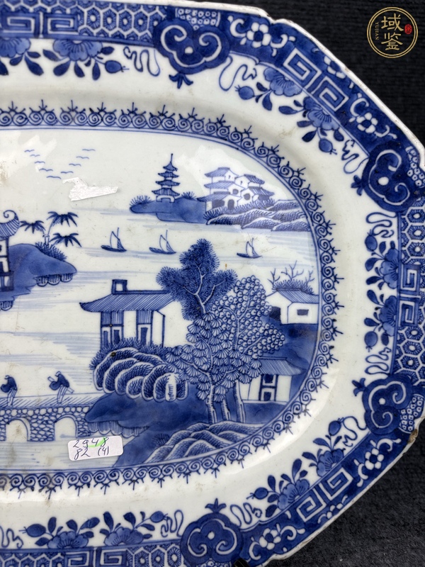 古玩陶瓷青花山水?dāng)y琴訪友人物故事紋盤真品鑒賞圖