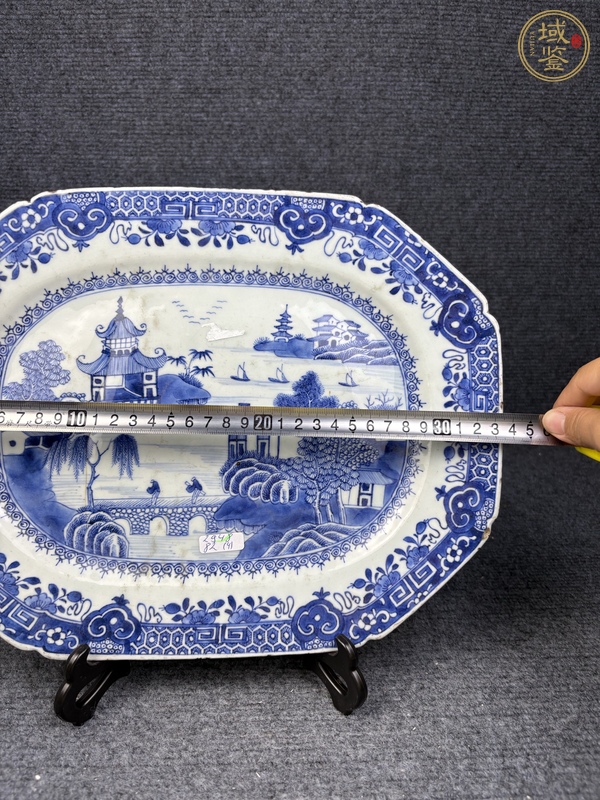 古玩陶瓷青花山水?dāng)y琴訪友人物故事紋盤真品鑒賞圖