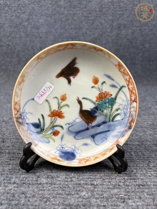 古玩陶瓷青花加彩盧雁紋小盤真品鑒賞圖