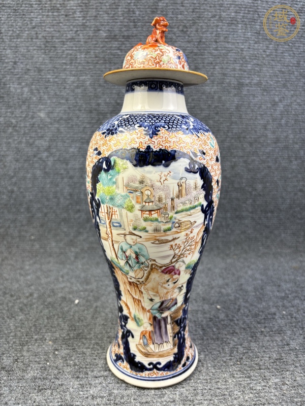 古玩陶瓷乾隆廣彩滿大人大蓋瓶真品鑒賞圖