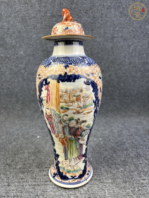 古玩陶瓷乾隆廣彩滿大人大蓋瓶真品鑒賞圖
