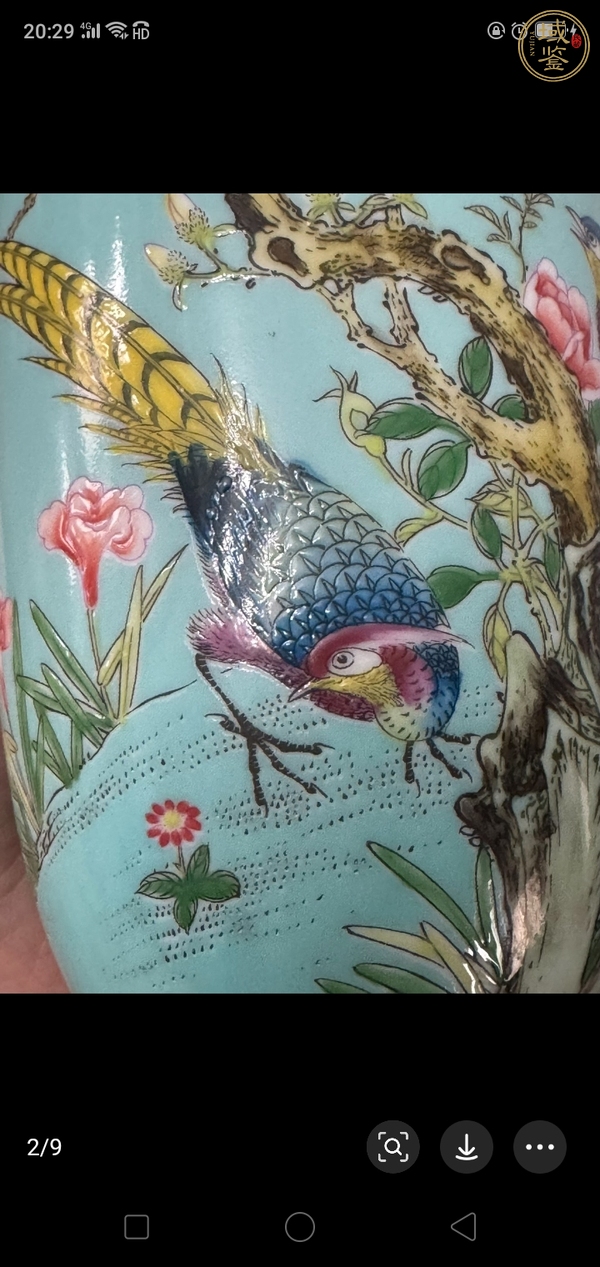 古玩陶瓷松石綠釉粉彩花鳥紋燈籠瓶真品鑒賞圖