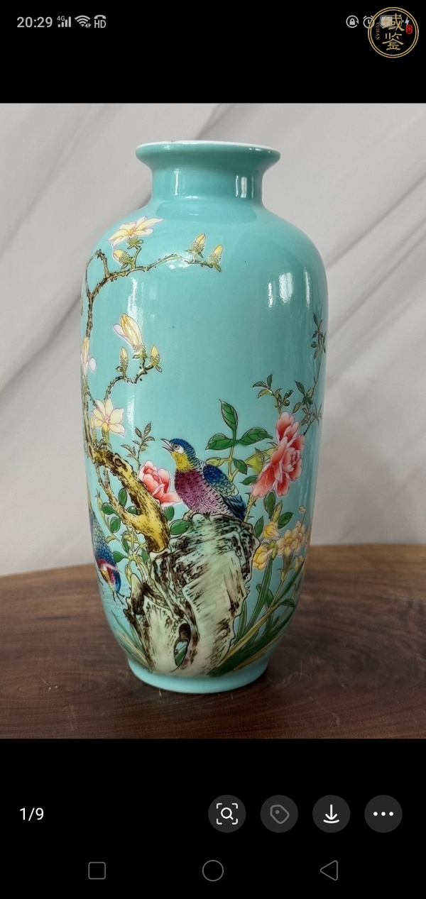 古玩陶瓷松石綠釉粉彩花鳥紋燈籠瓶真品鑒賞圖