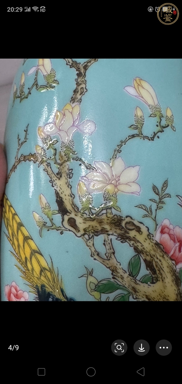 古玩陶瓷松石綠釉粉彩花鳥紋燈籠瓶真品鑒賞圖