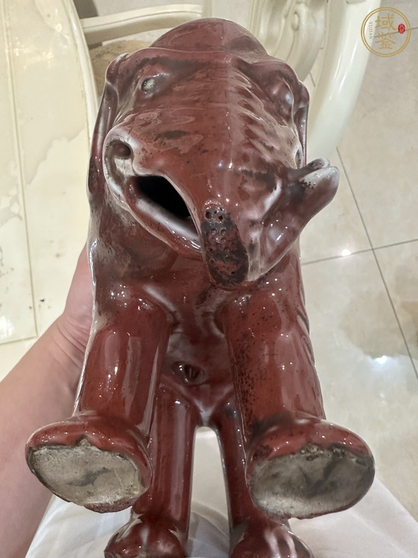 古玩陶瓷豇豆紅釉仿生瓷大象真品鑒賞圖