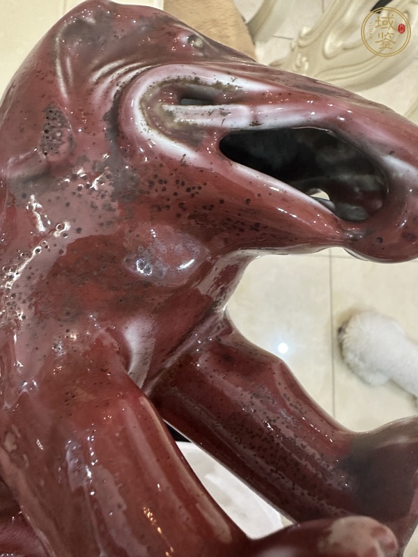 古玩陶瓷豇豆紅釉仿生瓷大象真品鑒賞圖