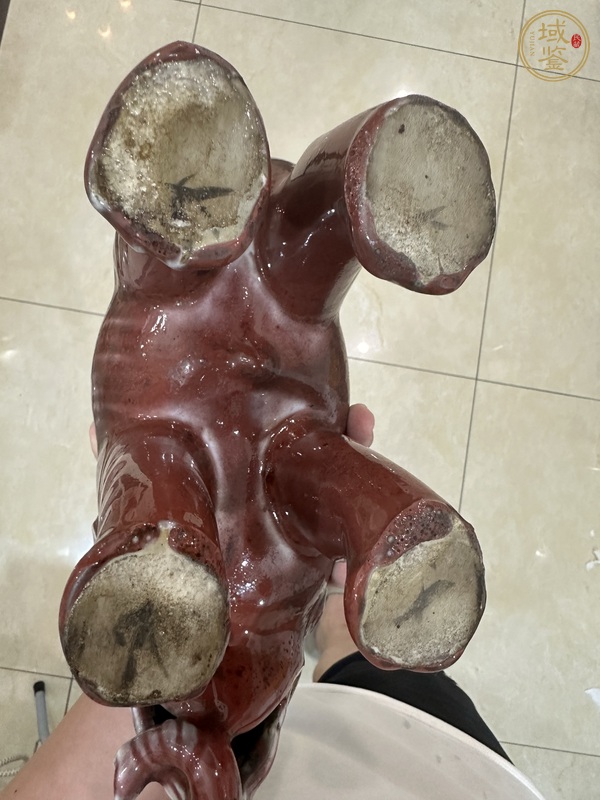 古玩陶瓷豇豆紅釉仿生瓷大象真品鑒賞圖
