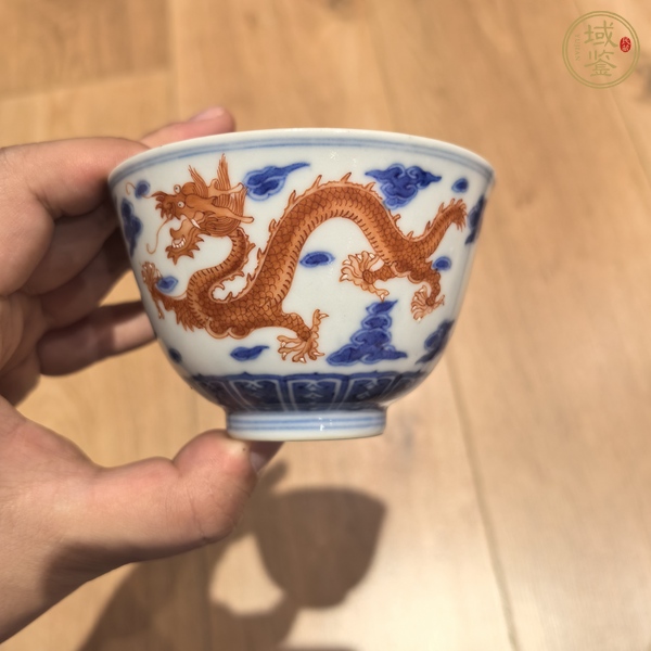 古玩道光青花礬紅龍紋茶圓真品鑒賞圖
