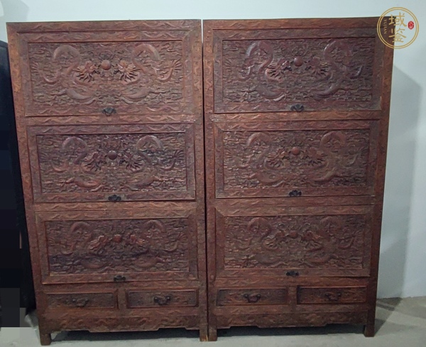 古玩字畫黃花梨木畫柜一對真品鑒賞圖