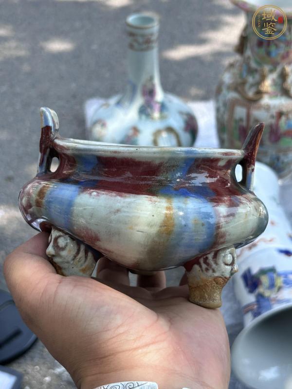 古玩陶瓷窯變釉三足熏爐真品鑒賞圖