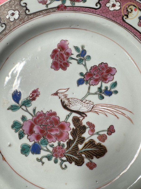 古玩陶瓷花鳥紋粉彩盤真品鑒賞圖