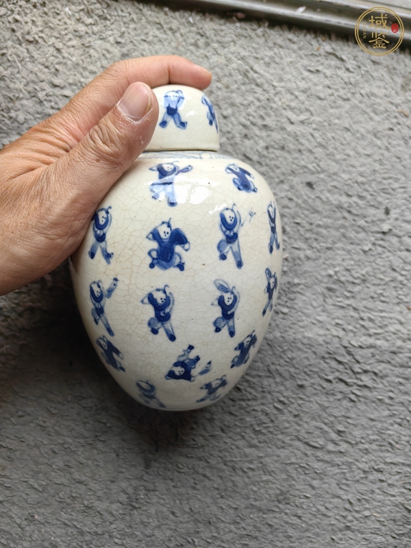 古玩晚清煨瓷百子?jì)霊蚯嗷ㄉw罐真品鑒賞圖