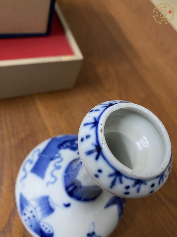 古玩陶瓷晚清博古圖青花洗口瓶真品鑒賞圖
