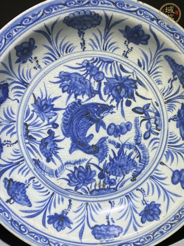 古玩陶瓷魚藻紋青花盤真品鑒賞圖