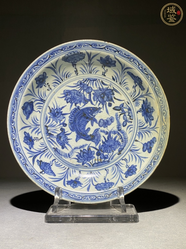 古玩陶瓷魚藻紋青花盤真品鑒賞圖