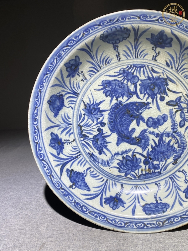古玩陶瓷魚藻紋青花盤真品鑒賞圖