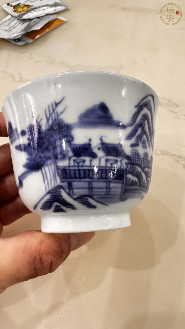 古玩陶瓷青花山水人物紋茶圓真品鑒賞圖