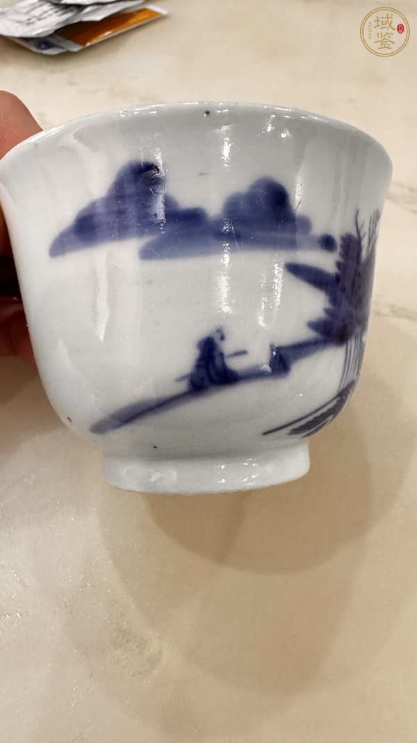 古玩陶瓷青花山水人物紋茶圓真品鑒賞圖