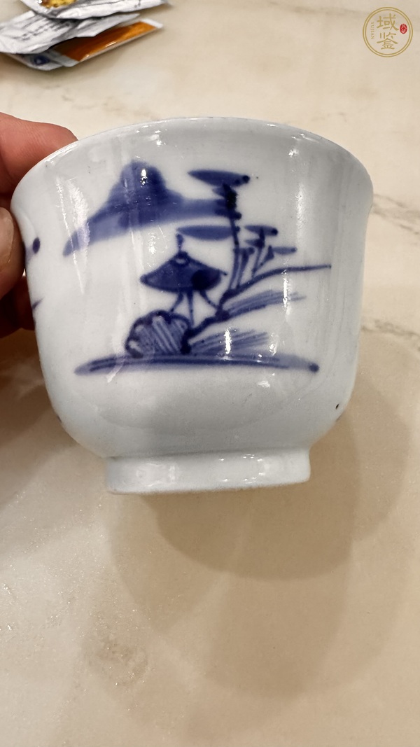 古玩陶瓷青花山水人物紋茶圓真品鑒賞圖
