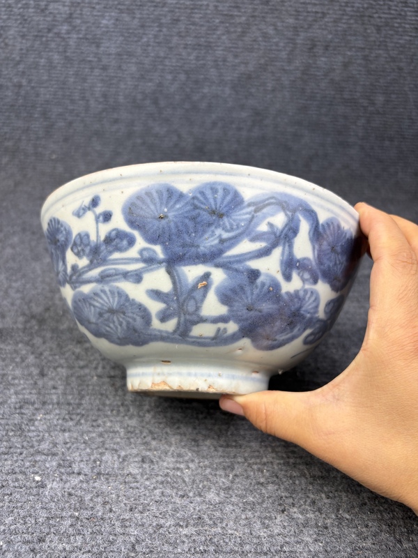 古玩陶瓷外青花松竹梅內葡萄紋大碗拍賣，當前價格3888元