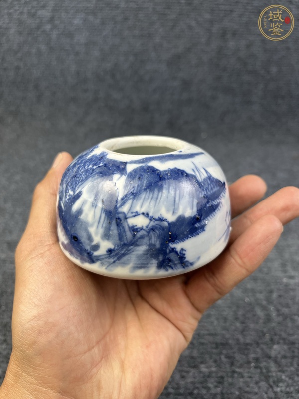 古玩陶瓷青花山水人物紋大水丞真品鑒賞圖