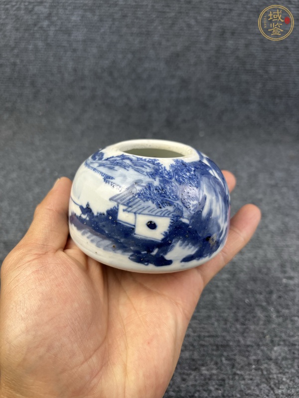 古玩陶瓷青花山水人物紋大水丞真品鑒賞圖