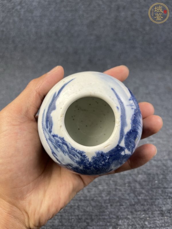 古玩陶瓷青花山水人物紋大水丞真品鑒賞圖