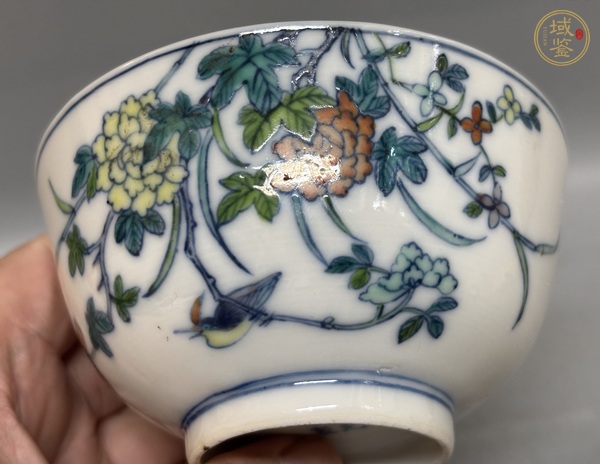 古玩陶瓷清代光緒斗彩花鳥紋碗真品鑒賞圖