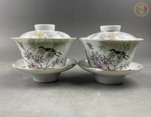 古玩陶瓷民國 花鳥紋蓋碗真品鑒賞圖