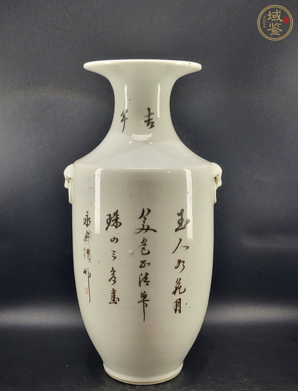 古玩陶瓷民國 永興隆繪桃花美女雙耳瓶真品鑒賞圖