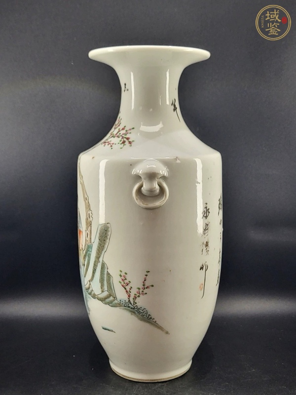 古玩陶瓷民國 永興隆繪桃花美女雙耳瓶真品鑒賞圖