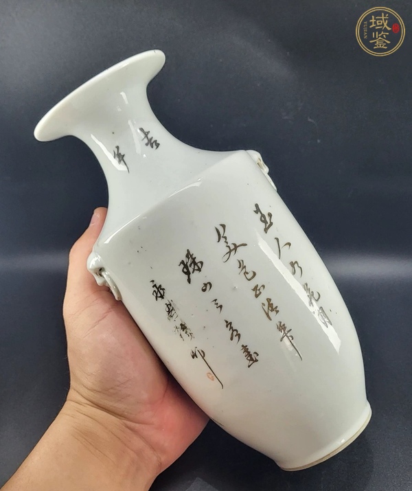 古玩陶瓷民國 永興隆繪桃花美女雙耳瓶真品鑒賞圖
