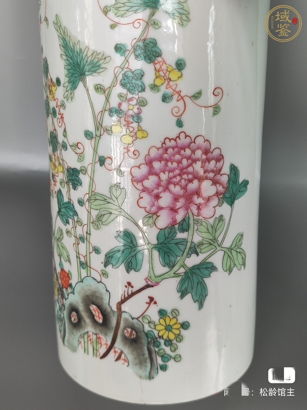 古玩陶瓷粉彩花卉紋帽筒真品鑒賞圖