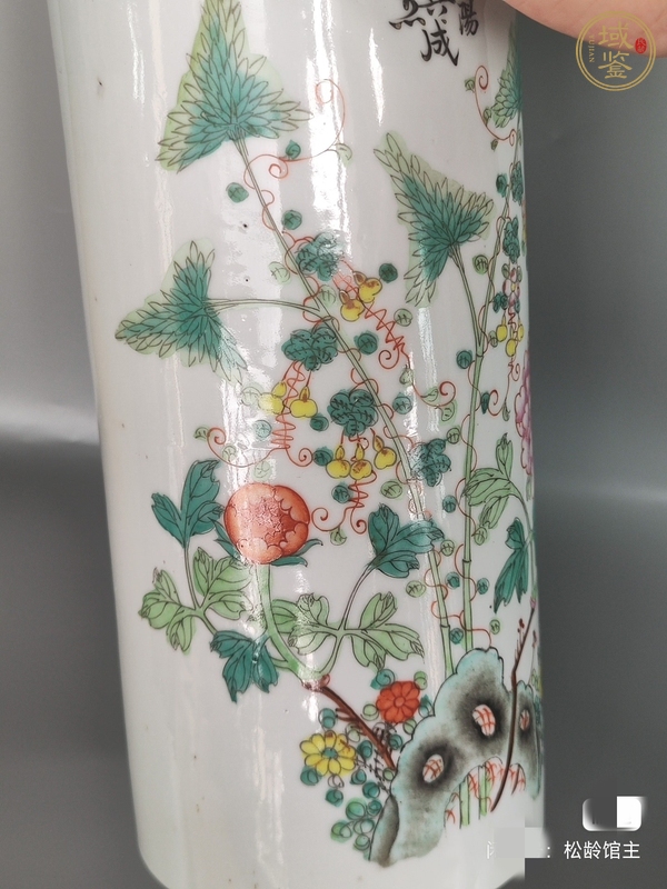 古玩陶瓷粉彩花卉紋帽筒真品鑒賞圖