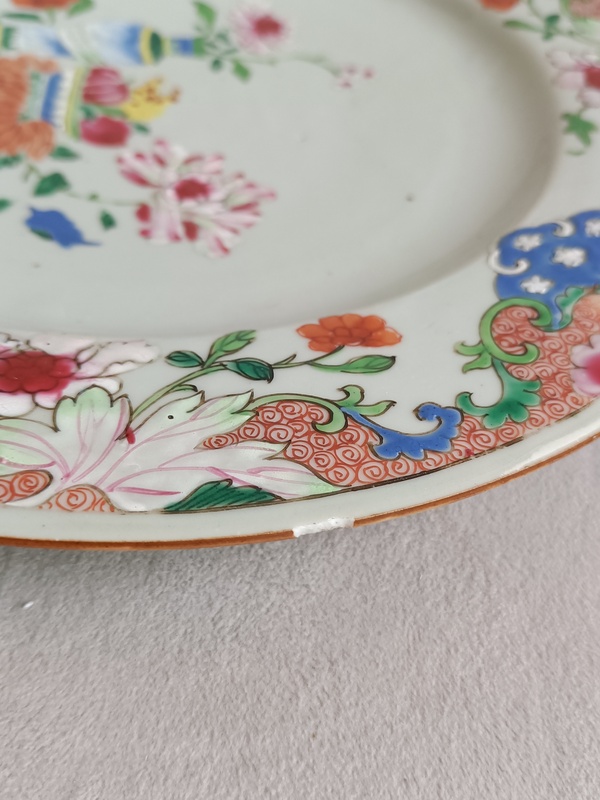 古玩陶瓷粉彩博古花卉紋盤拍賣，當前價格2680元