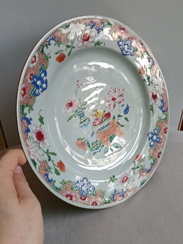 古玩陶瓷粉彩博古花卉紋盤拍賣，當前價格2680元