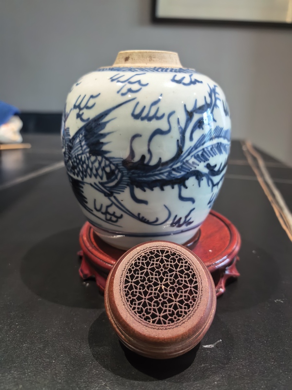 古玩陶瓷雍正青花鳳紋罐拍賣，當前價格5588元