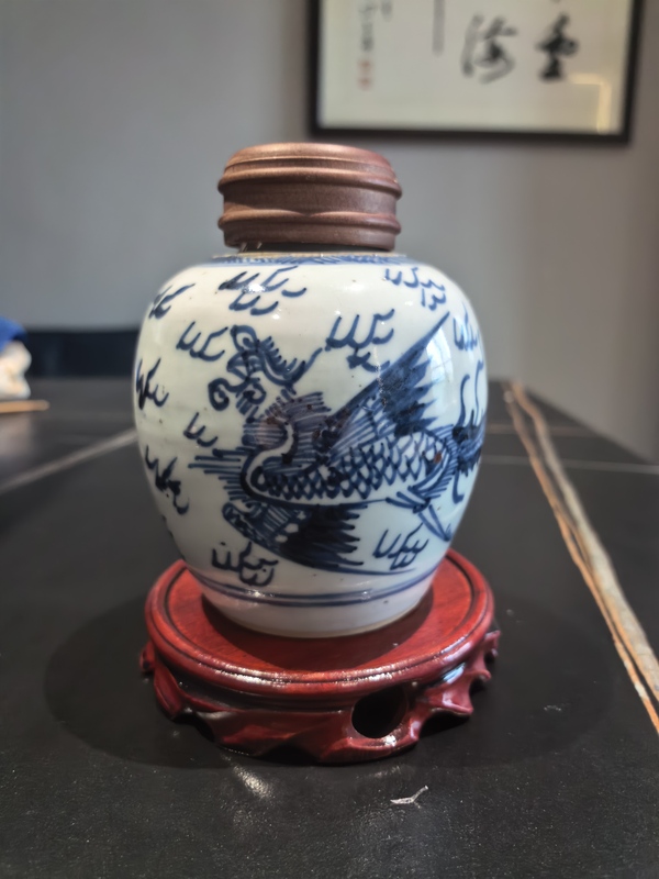 古玩陶瓷雍正青花鳳紋罐拍賣，當前價格5588元