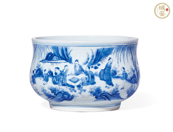古玩陶瓷青花人物故事紋爐真品鑒賞圖