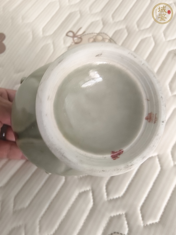 古玩陶瓷冬青釉釉里紅三棲尊真品鑒賞圖