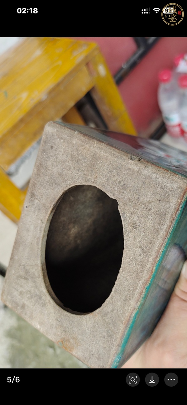 古玩晚清石灣窯窯變綠釉枕真品鑒賞圖