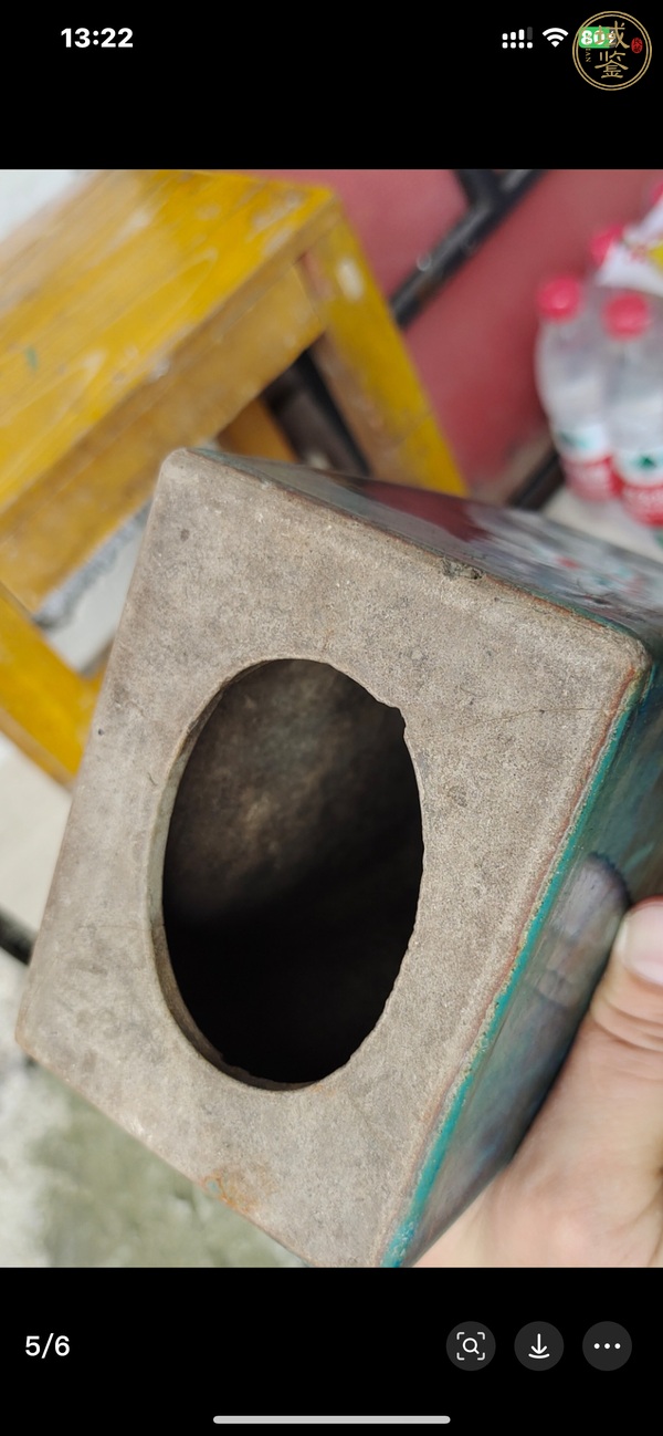 古玩陶瓷晚清石灣窯窯變綠釉枕真品鑒賞圖