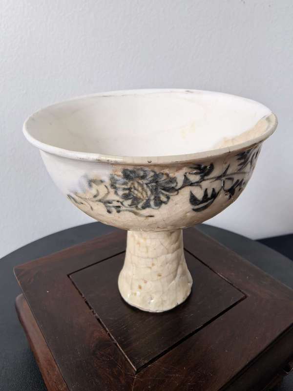 古玩陶瓷元青花人物高足杯標本修復件拍賣,當前價格8888元