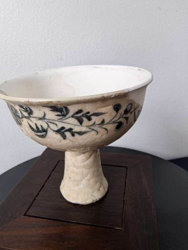 古玩陶瓷元青花人物高足杯標本修復件拍賣,當前價格8888元