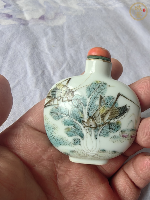 古玩陶瓷道光粉彩草蟲紋煙壺真品鑒賞圖